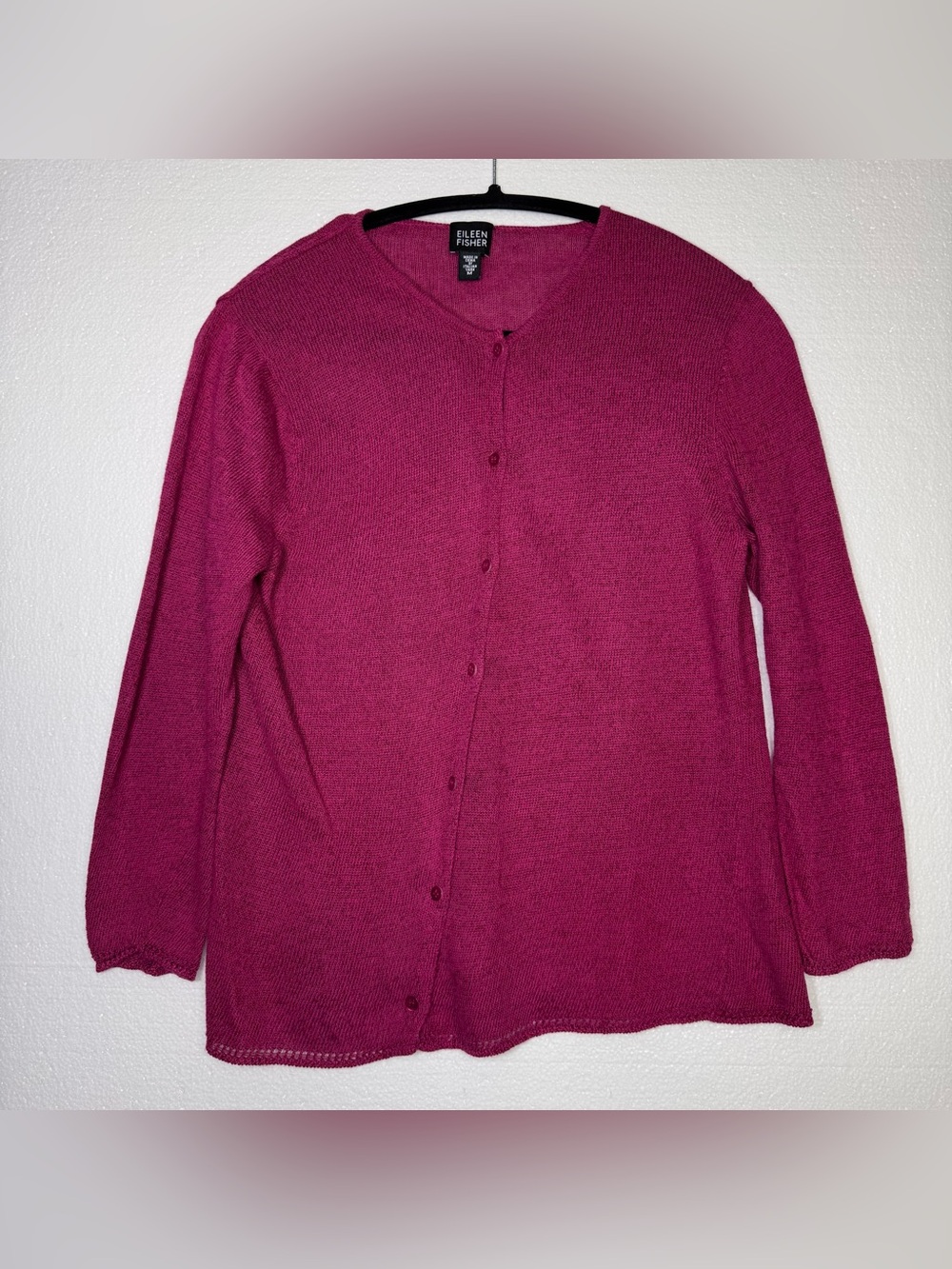 Eileen Fisher magenta lightweight knit button-front cardigan size M linen blend